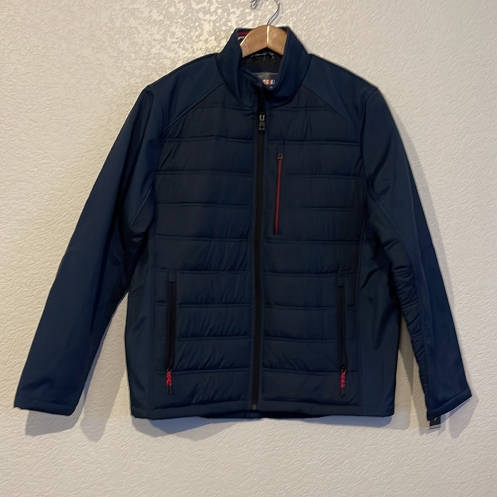 Nautica Men’s Mixed Media Quilted Jacket Navy Blue Full Zip NWT Size Large